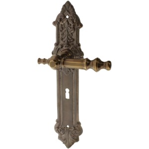 Béquille de porte de chambre en laiton patiné foncé marron forme rustique